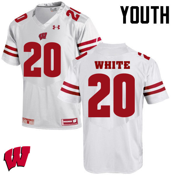 Wisconsin Badgers Youth #20 James White NCAA Under Armour Authentic White College Stitched Football Jersey YI40K20DS